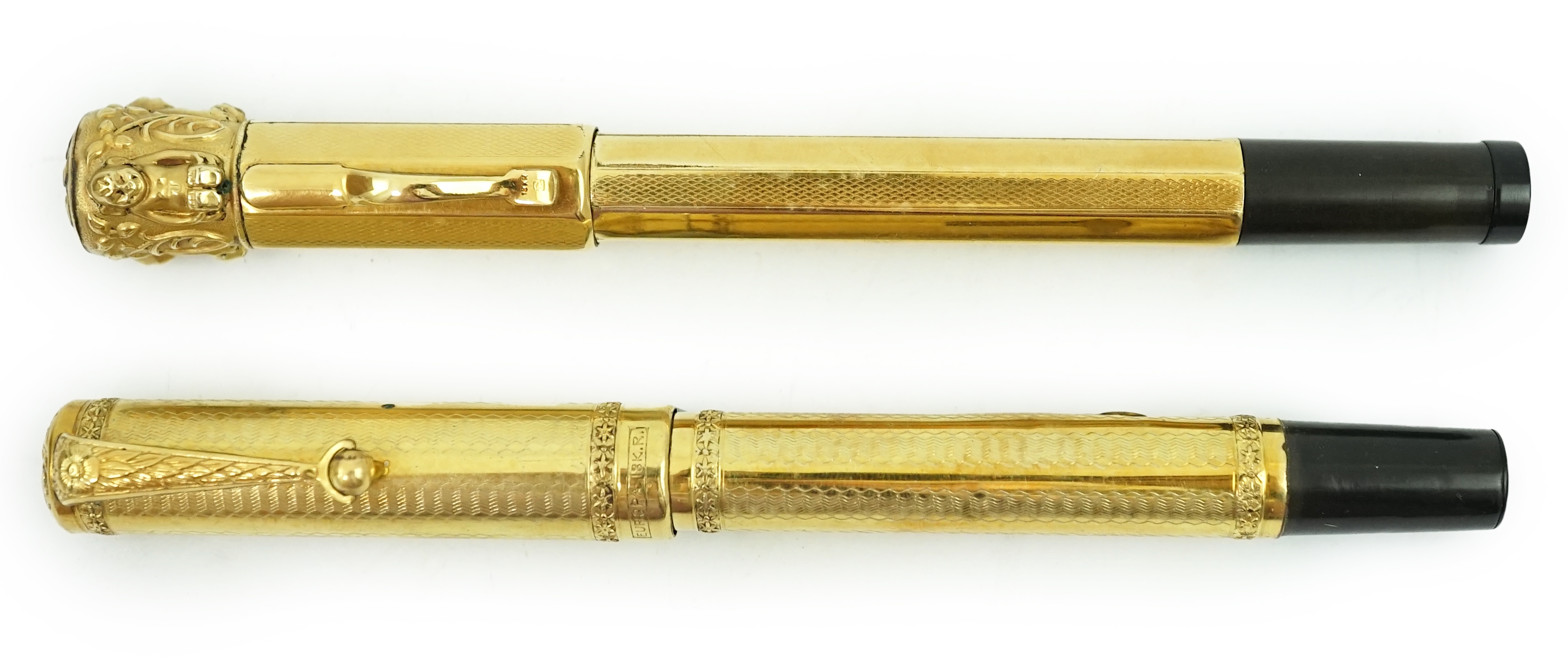 Two Italian overlay fountain pens